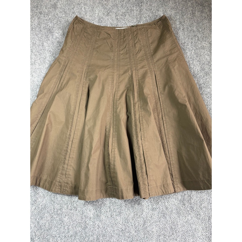 CAbi Brown Pleated A Line Flare Midi Skirt Size 6 Style 2247 Y2K